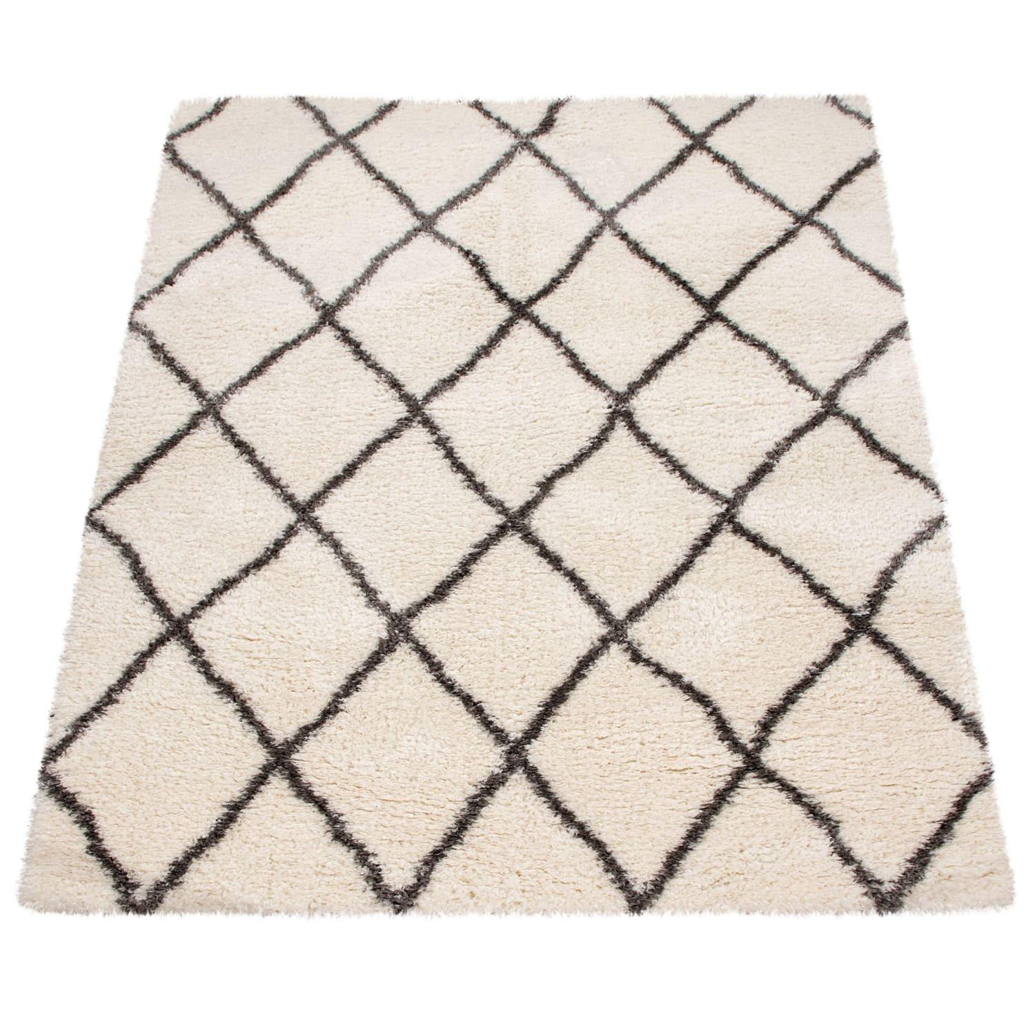 HOCHFLORTEPPICH, mit Rautenmuster, Creme, 80 x 150 cm - Beige, Textil (80/150cm) - KADIMA DESIGN