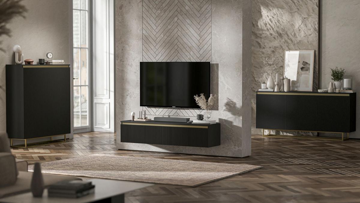 TV-SCHRANK Selene Schwarz matt Glamour 140 cm - Schwarz, Holzwerkstoff (140/30/35cm) - Meble Lindner