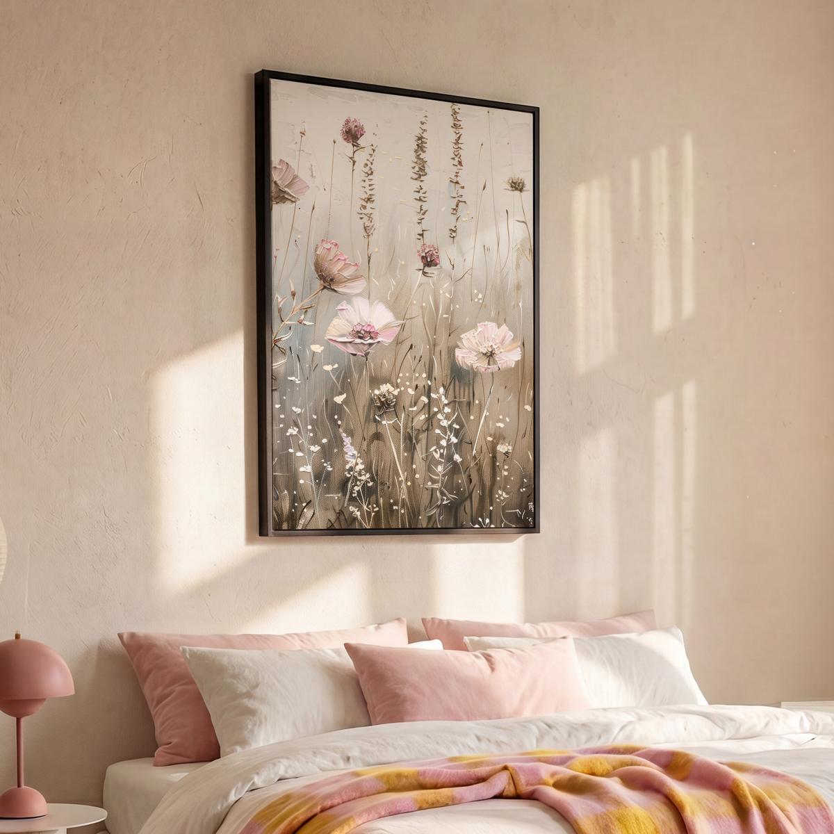 LEINWAND Bilder mit Rahmen - Blumen - Rosa - Modern - Beige - 80x120 - Beige, Textil (80/120cm) - MuchoWow