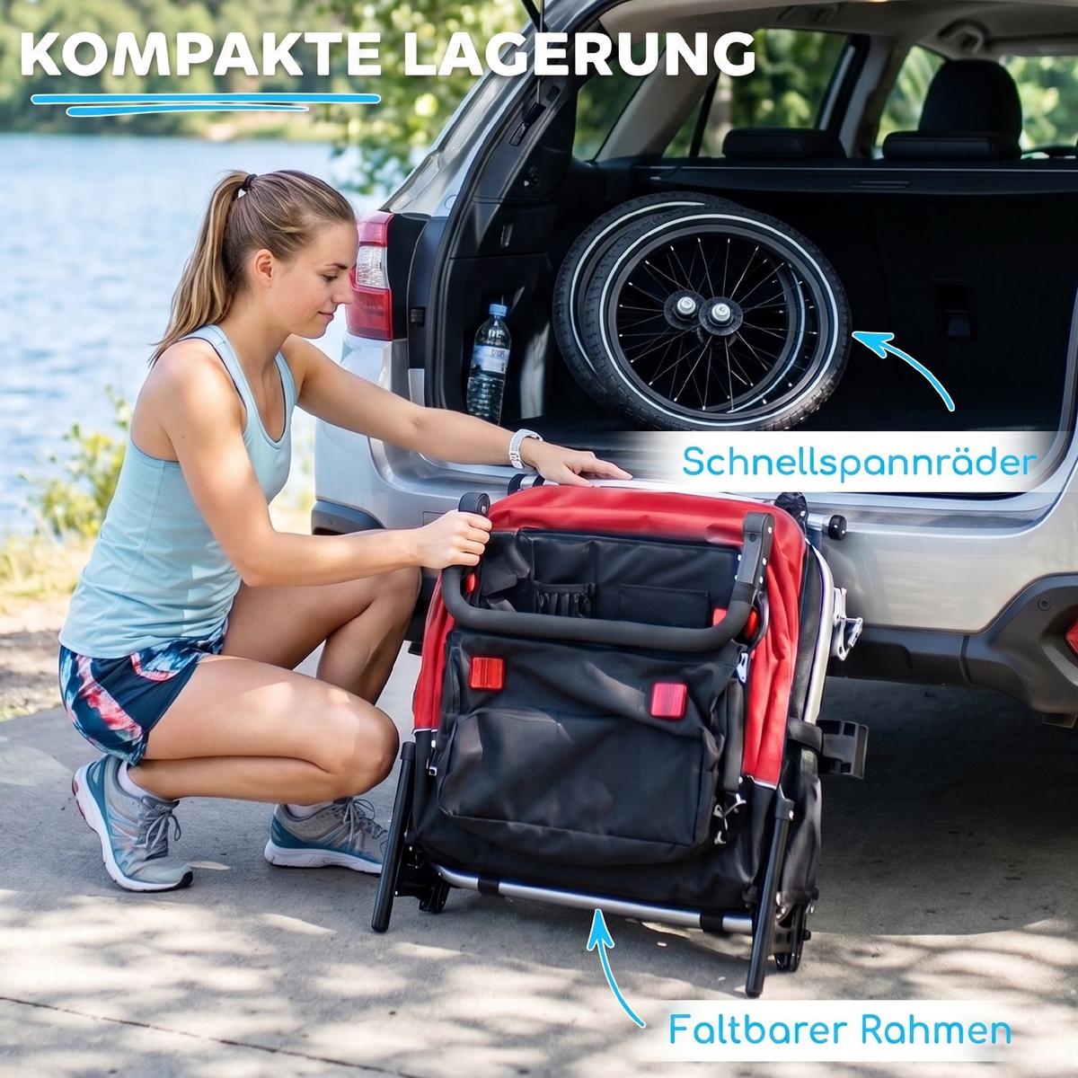 KINDERFAHRRADANHÄNGER Stahl Oxford Gewebe Rot - Rot, Metall (82/102/155cm) - AIYAPLAY