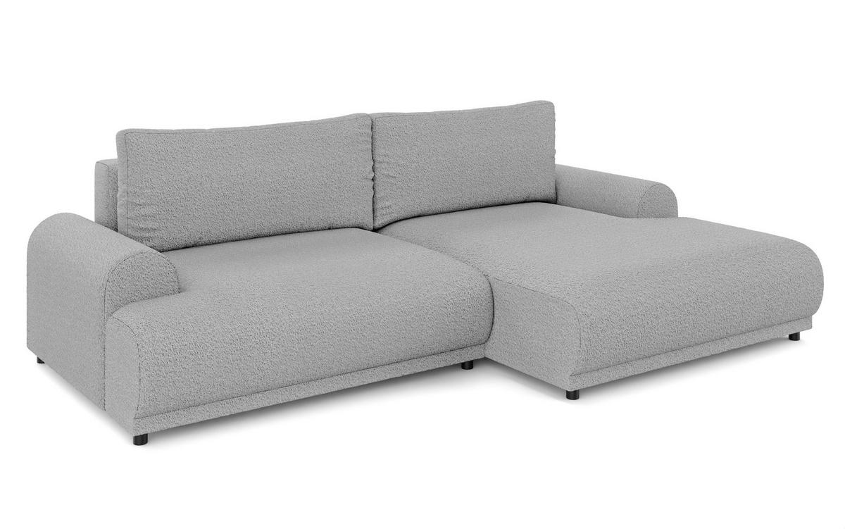 ECKSOFA mit Schlaffunktion, Bettkasten, extrabreite Ottomane rechts, abgerundete Armlehnen, B240/T145/H81 cm, Bezug Bouclé-Charakter Grau / 21029 - Schwarz/Grau, Kunststoff/Textil (240/145cm) - luma-home