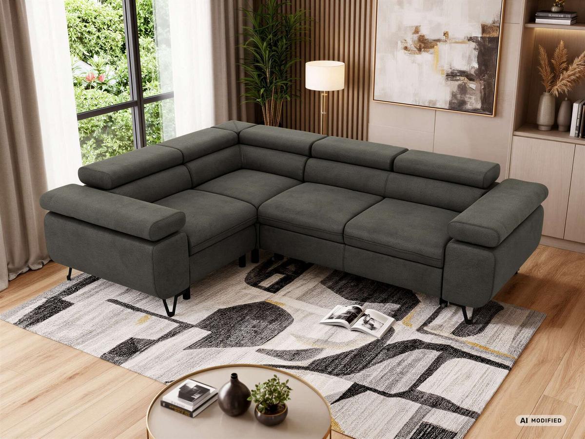 ECKSOFA FALCO L - Dunkelgrau Velvet - Links Seite - Dunkelgrau/Anthrazit, Textil/Metall (197/268cm) - MKS