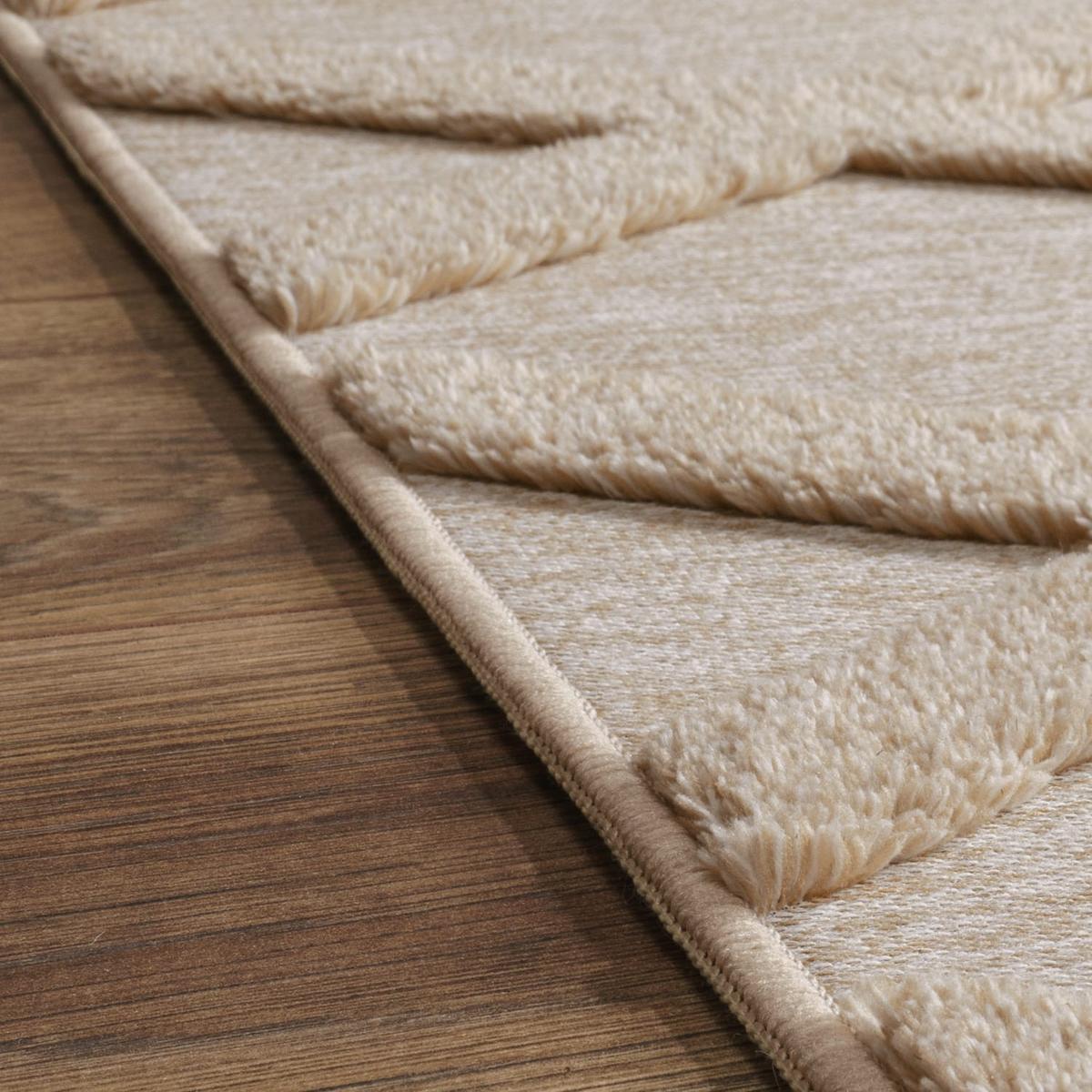 KURZFLORTEPPICH Waschbar, mit Rautenmuster, Beige, 160 x 220 cm - Beige, Textil (220/160cm) - KADIMA DESIGN