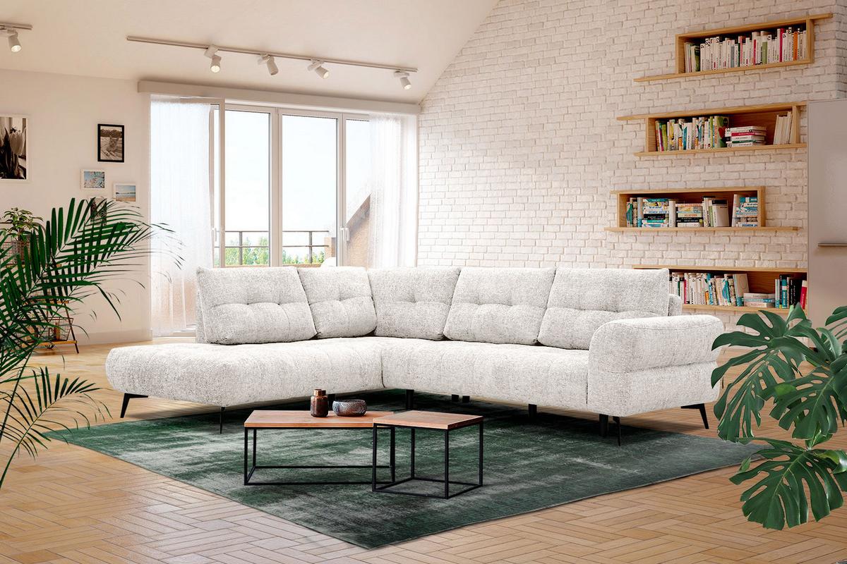 ECKSOFA SALVINI 5-Sitzer, ecru - Ecru/Schwarz, Holzwerkstoff/Textil (158/292cm) - Wozimo