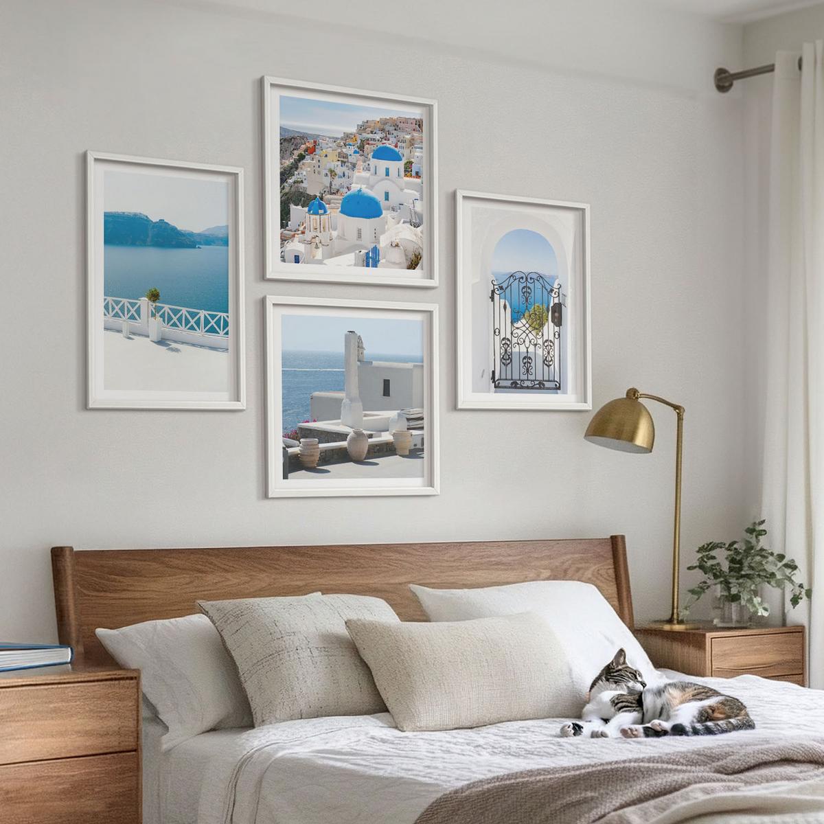 BILDER SET 4er Set - 50x50 cm & 40x60 cm Weißer Rahmen - Gebäude am Weißen Meer, Griechenland - Weiß, Kunststoff (50/50cm) - TULUP