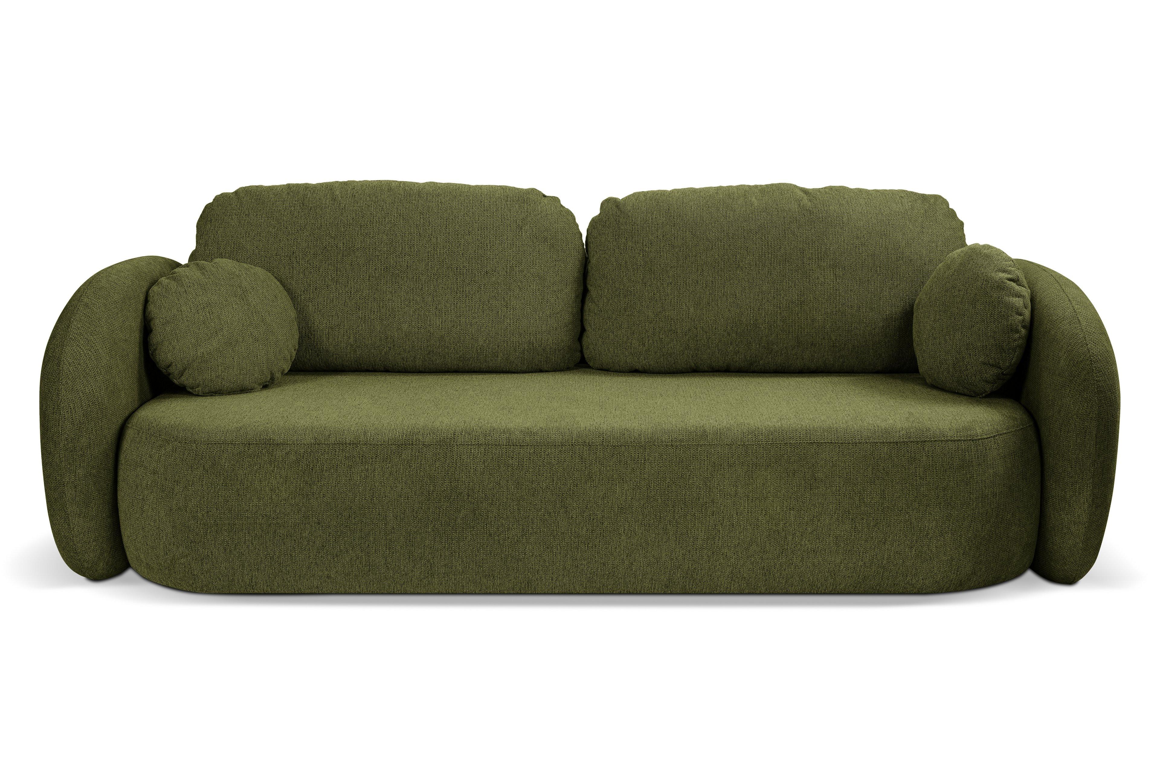 BETTSOFA AMICO Grün Geflochtener Stoff mit Schlaffunktion - Grün, Holz (238/86.5/101cm) - MASSENO