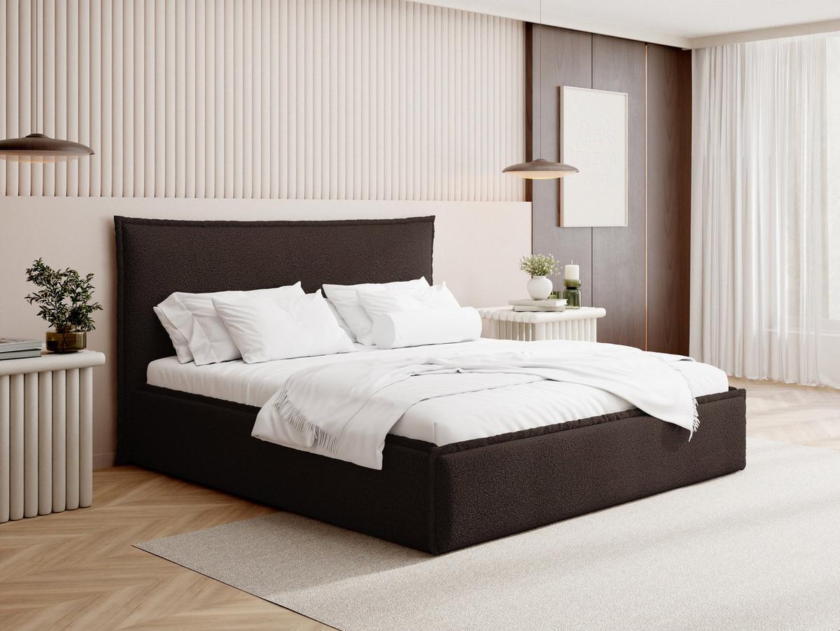 POLSTERBETT Pillow mit Bettkasten, Metall-Lattenrost und hohem Kopfteil - Braun Bouclé 140x200 cm - Birkefarben/Schwarz, Holz/Kunststoff (140/200cm) - WFL GROUP