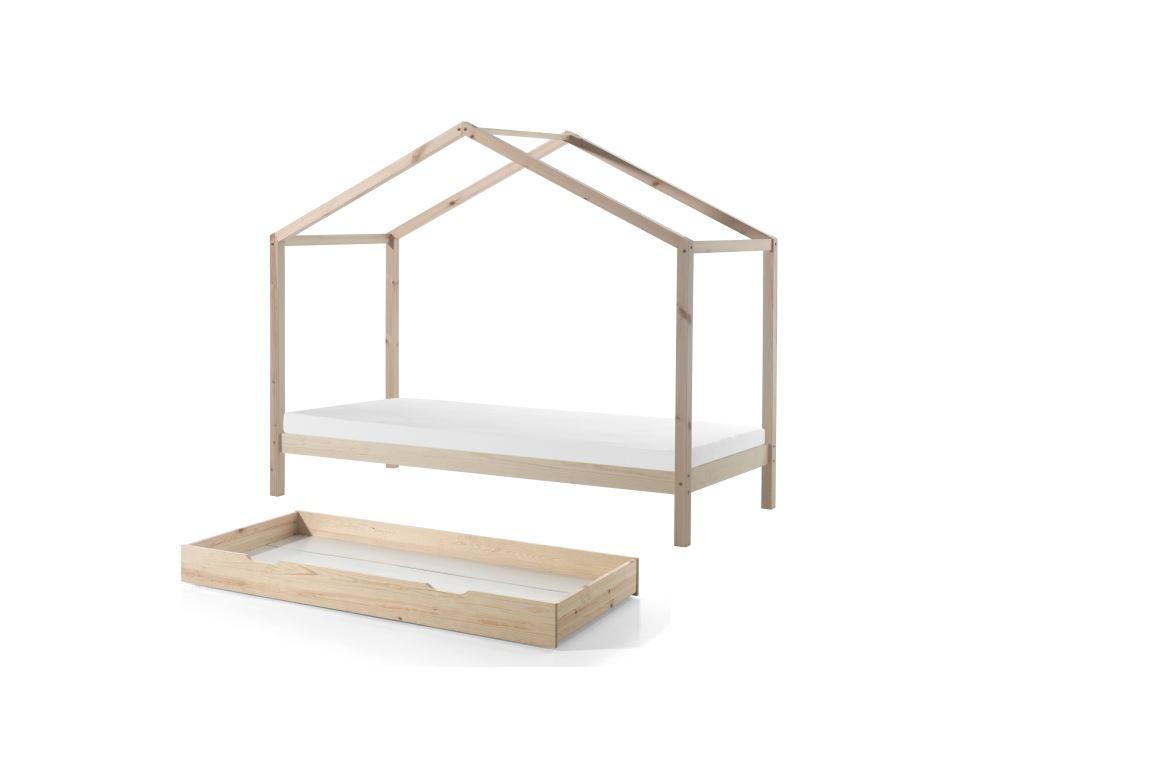 HAUSBETT mit Textilhimmel Kapua 210x170x97 aus Massivholz in Natur - Kieferfarben, Holz (90/200cm) - 58aufmkessel