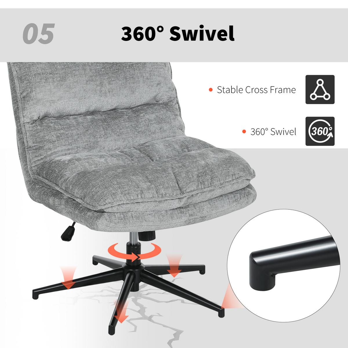 BÜROSTUHL Ohne Armlehnen Gepolsterter Schreibtischstuhl mit Breiter Polster - Schwarz/Grau, Textil/Metall (63.5/102/81cm) - HOMCOM