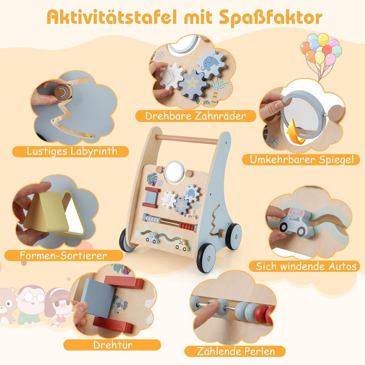BABY-LAUFLERNHILFE blau - Blau, Holzwerkstoff (35/46/31cm) - COSTWAY
