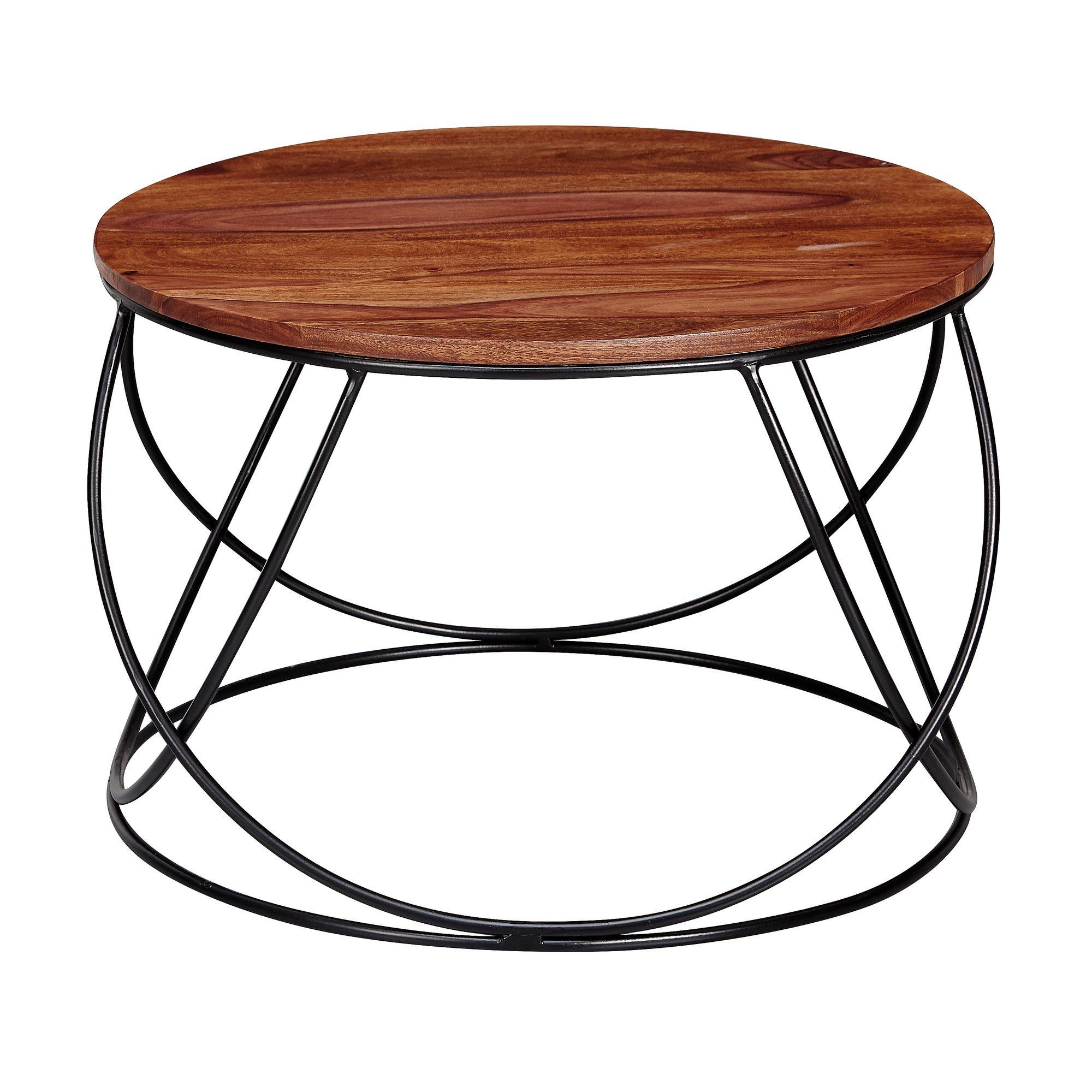 COUCHTISCH Braun Sheesham Massivholz Metall 60x40x60 cm Rund Modern Industrial - Schwarz/Braun, Holz/Metall (60/60/40cm) - KADIMA DESIGN