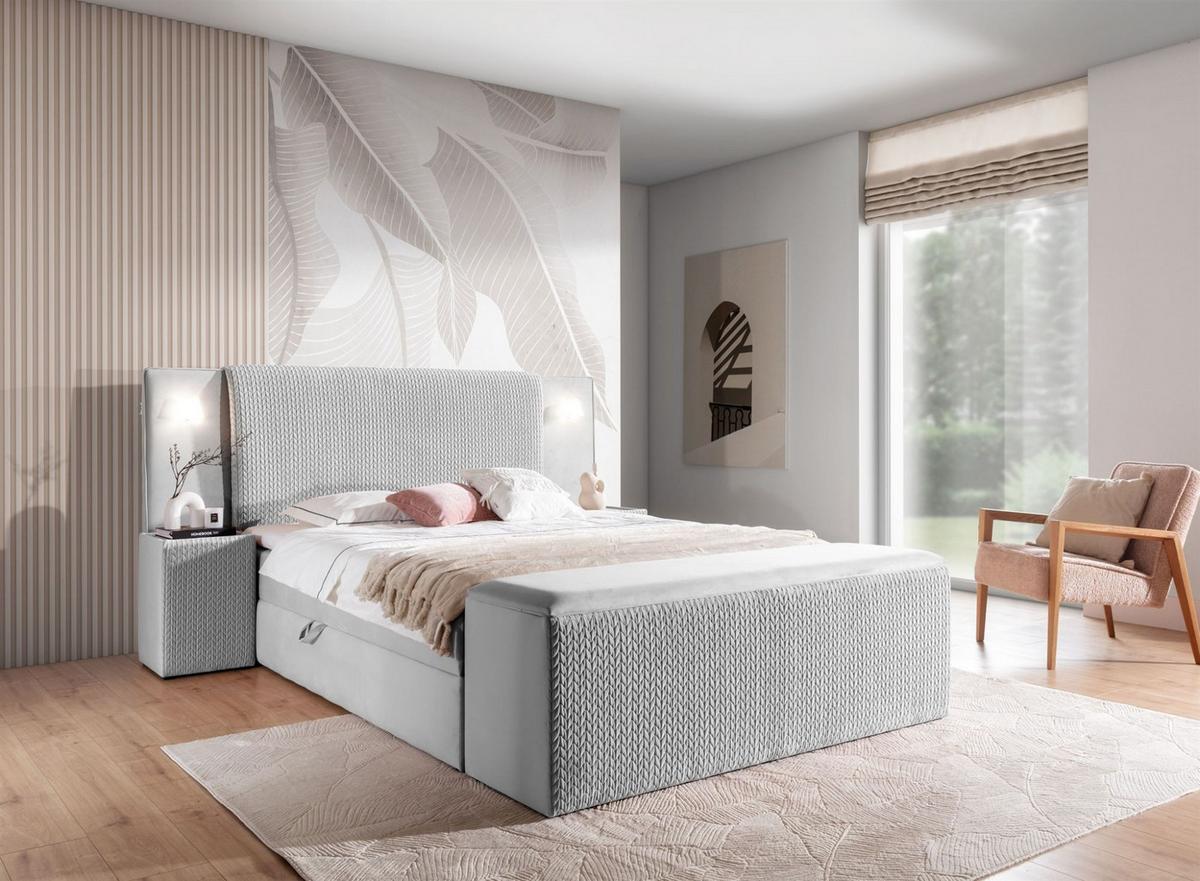 BOXBETT Marten Magic Velvet Set.4 - Hellgrau, Holzwerkstoff/Textil (140/200cm) - Fun Möbel