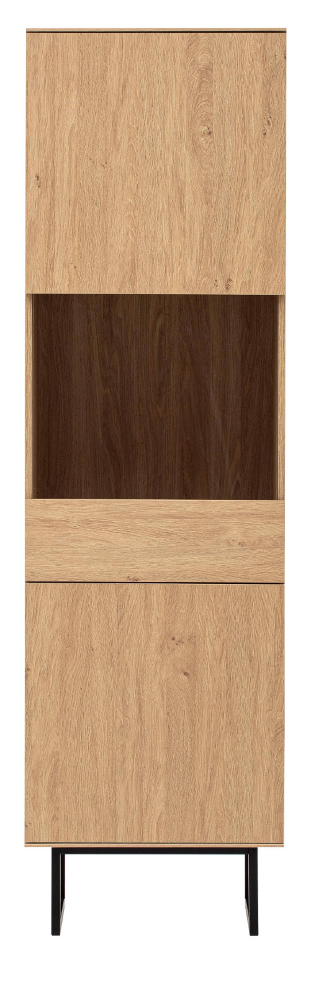 VITRINE Stone Eiche, Vitrinenschrank 58 x 200 cm, mit Push-to-Open - Eichefarben/Schwarz, Holzwerkstoff/Metall (58/200/40cm) - Furn.Design