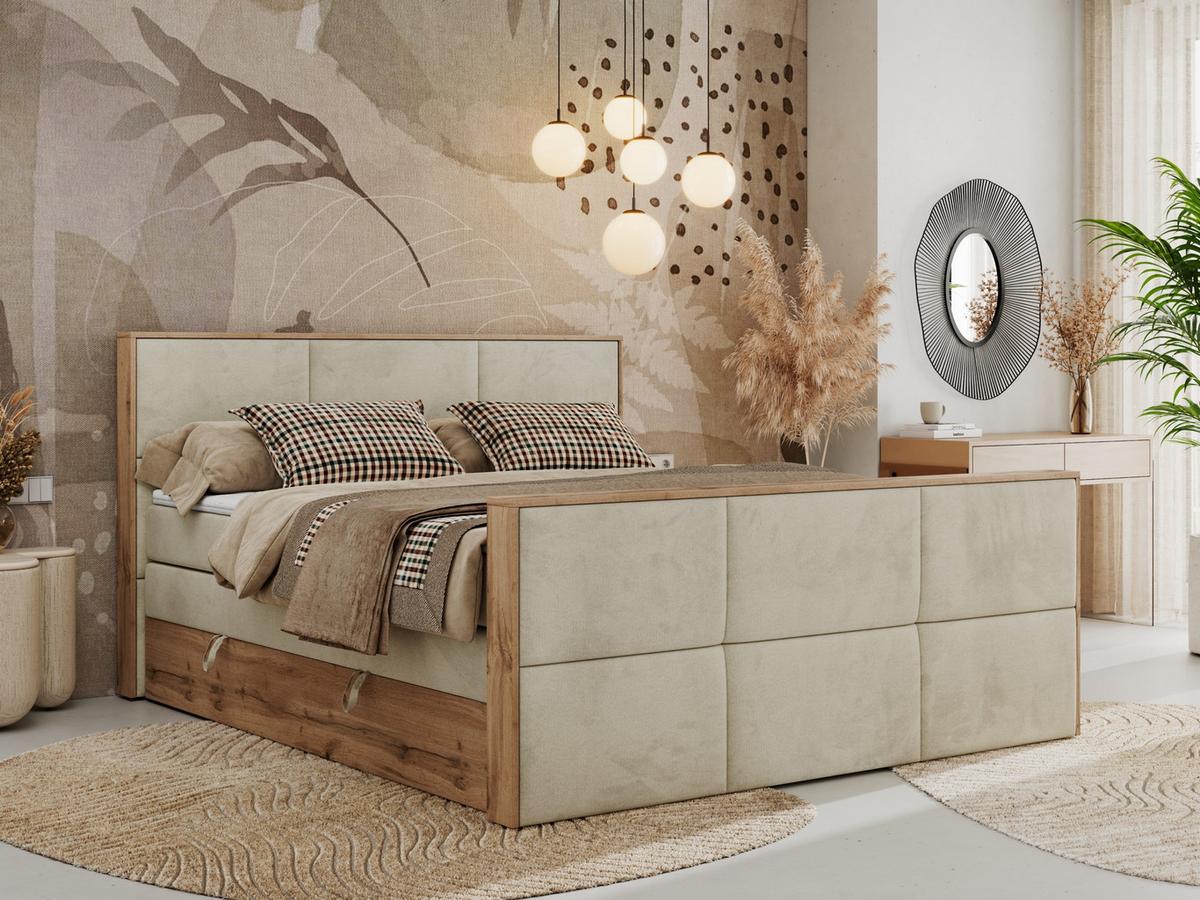 BOXSPRINGBETT ALBERO 2 KING DUO 120/200 Beige Velvet - H3 - Beige, Holz/Textil (120/200cm) - MKS