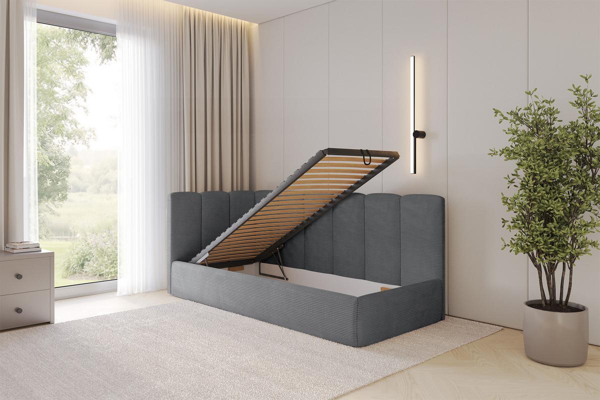 EINZELLBETT Jugendbett mit Bettkasten, Rechts - DEXY 80x200 Dunkelgrau - Schieferfarben, Holzwerkstoff/Textil (80/200cm) - ALTDECOR