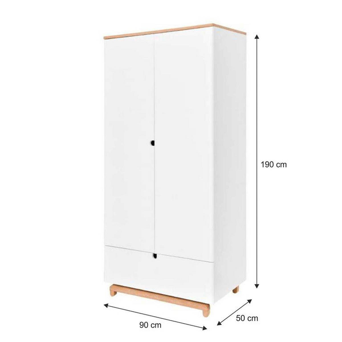 SCHRANK 2 Türen Weiß und Holz - Weiß, Holzwerkstoff (90/109/50cm) - Petits-meubles