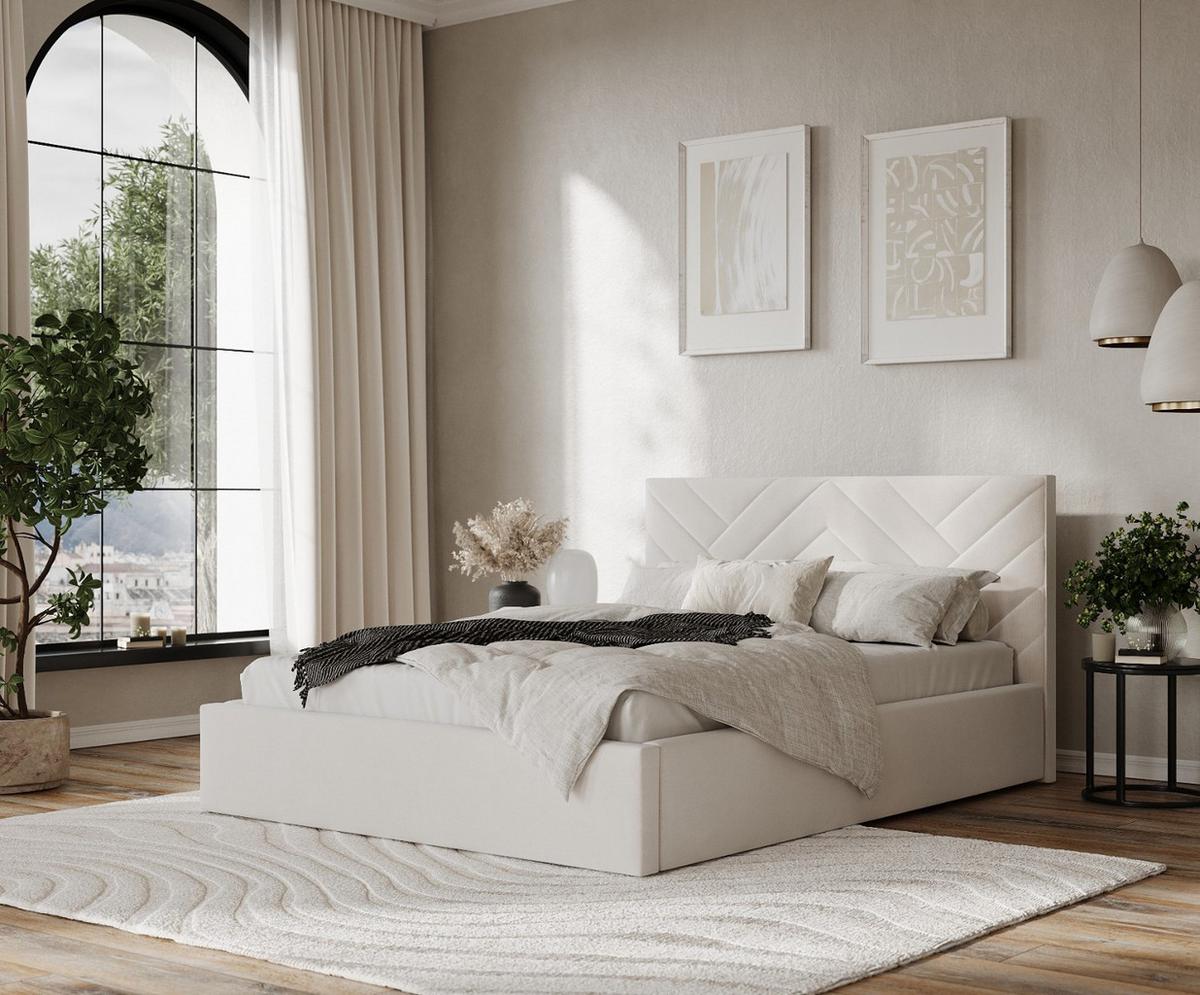 POLSTERBETT Arco 160/200 cm Creme im Paros Stoff - Creme/Schwarz, Holz/Holzwerkstoff (160/200cm) - AltaBeds