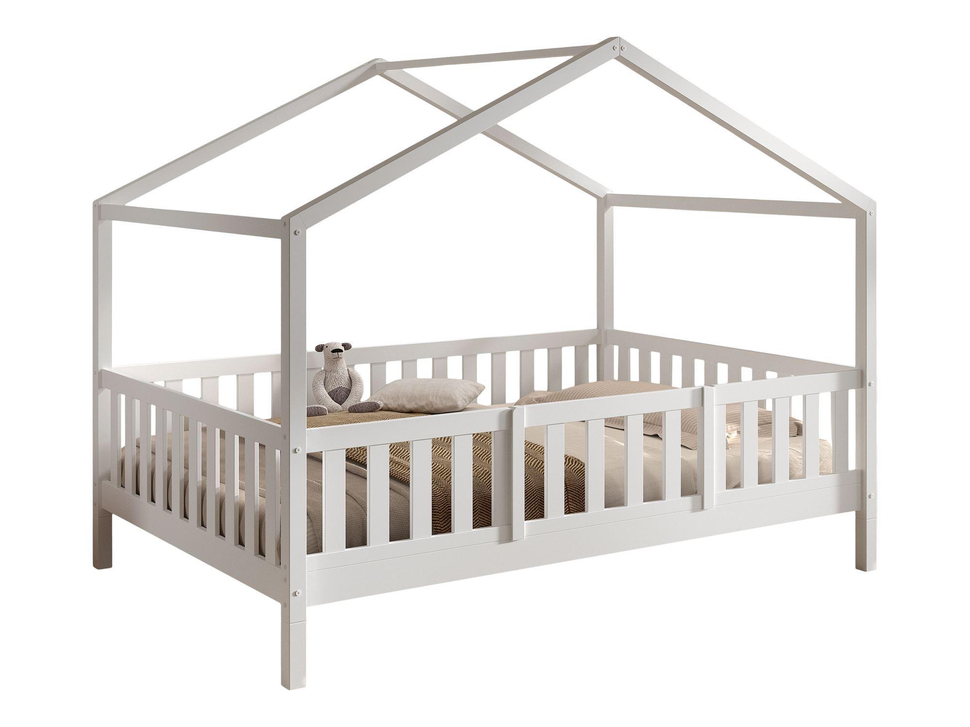 HAUSBETT Kapua 140x200 mit Rausfallschutz Kiefer Massivholz weiß - Weiß, Holz (140/200cm) - 58aufmkessel