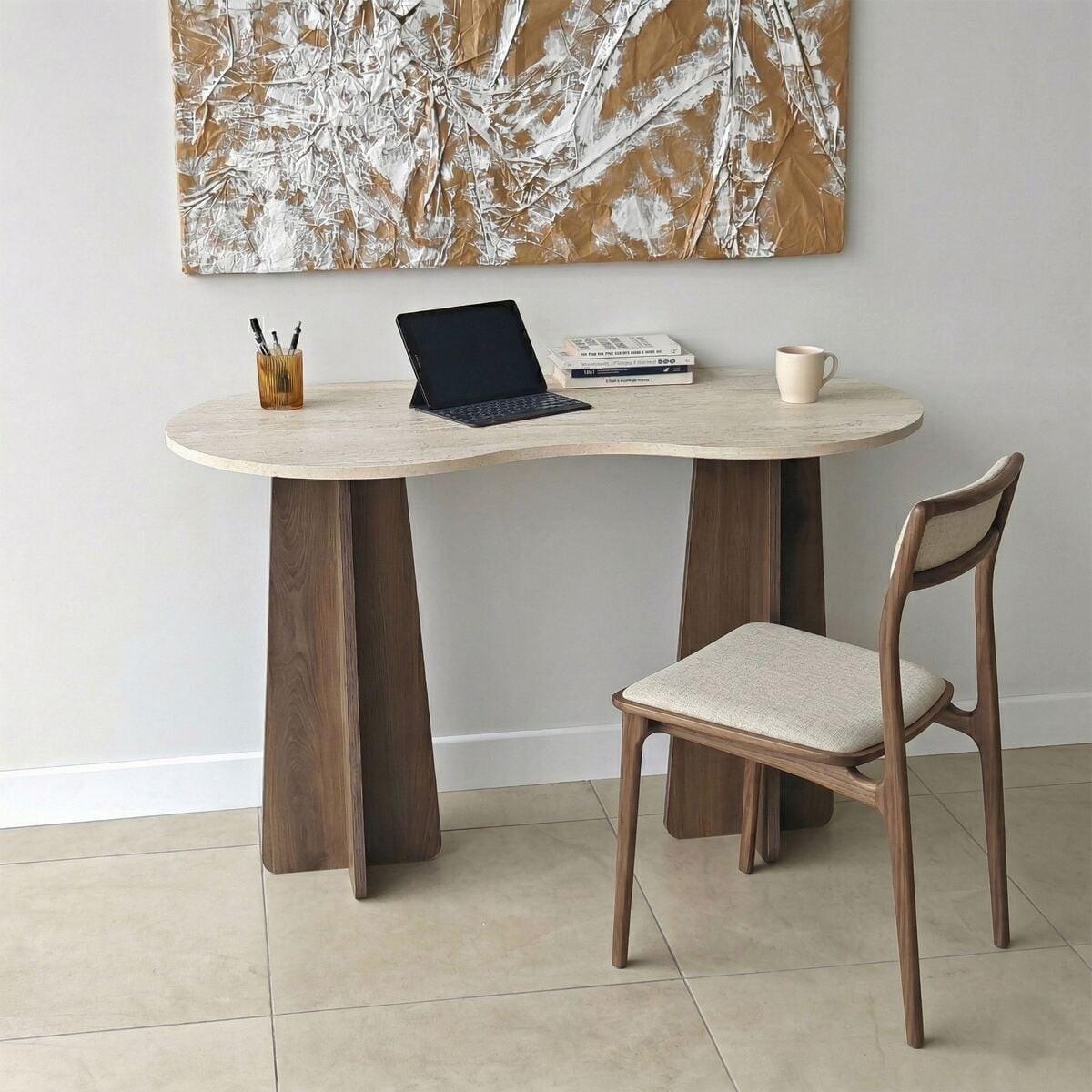 SCHREIBTISCH mit organisch-form Tischplatte 120/60/75 cm - Eichefarben, Holzwerkstoff (8.5/60/75cm) - Calicosy