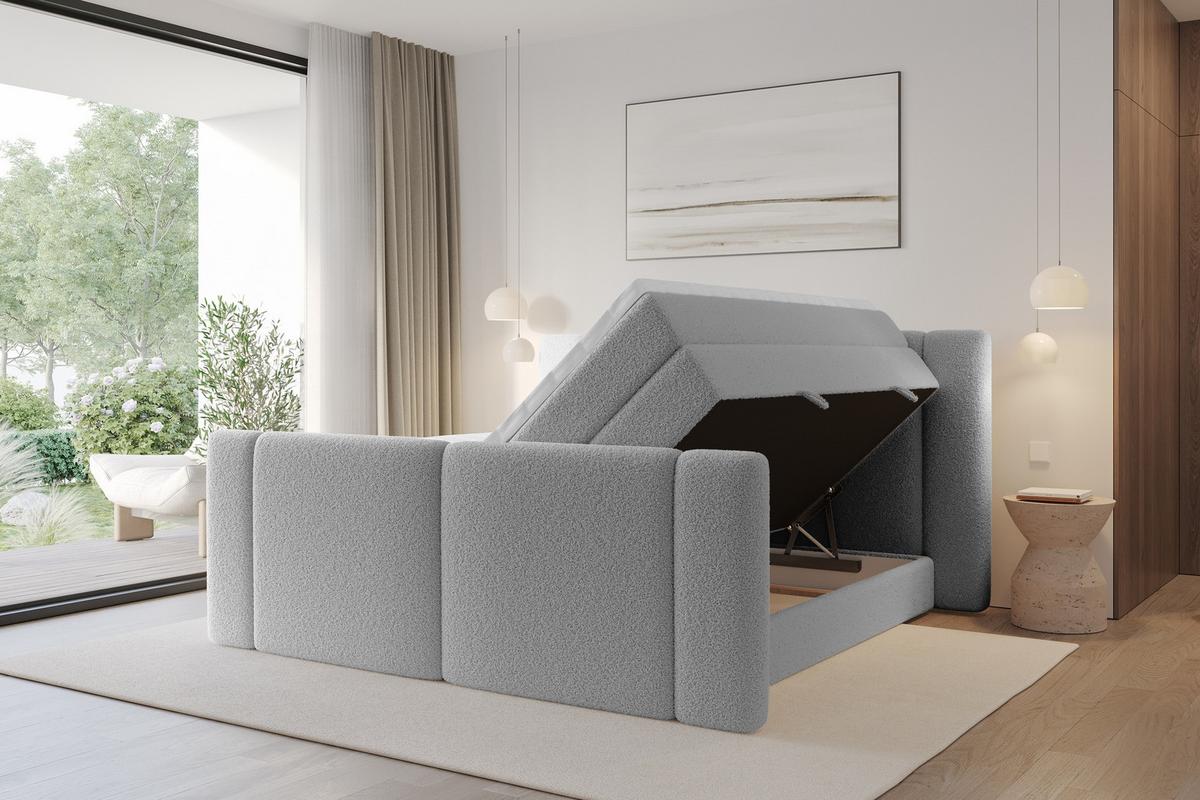 BOXSPRINGBETT mit Matratze H3/H4 - EVON KING Zanozek - 180x200 cm Hellgrau - Hellgrau, Holzwerkstoff (180/200cm) - ALTDECOR