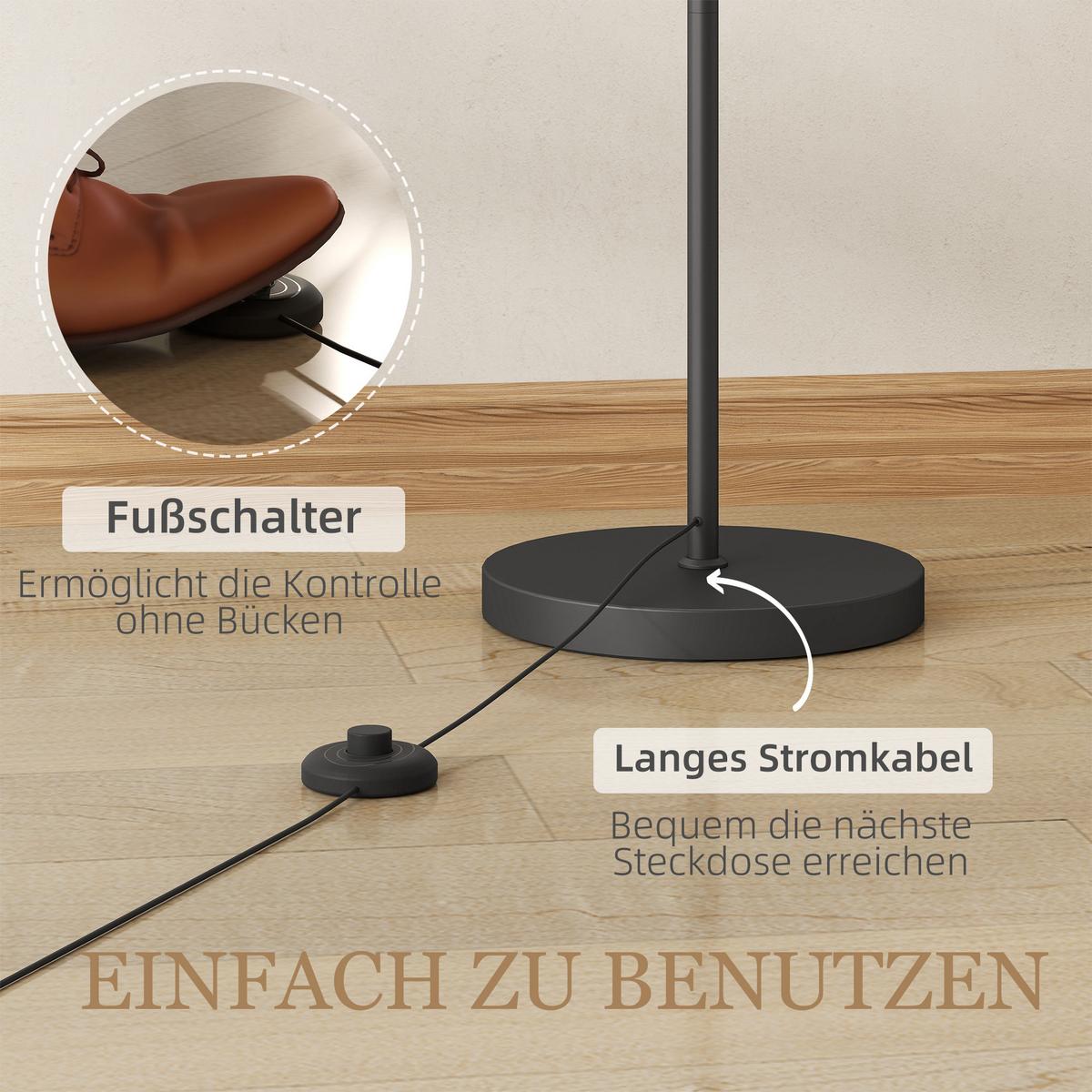 LED Stehlampe Stufenlos Dimmbar Stehleuchte mit Lampenschirm aus Stoff - Schwarz, Metall (54.3/30.6/159.6cm) - HOMCOM