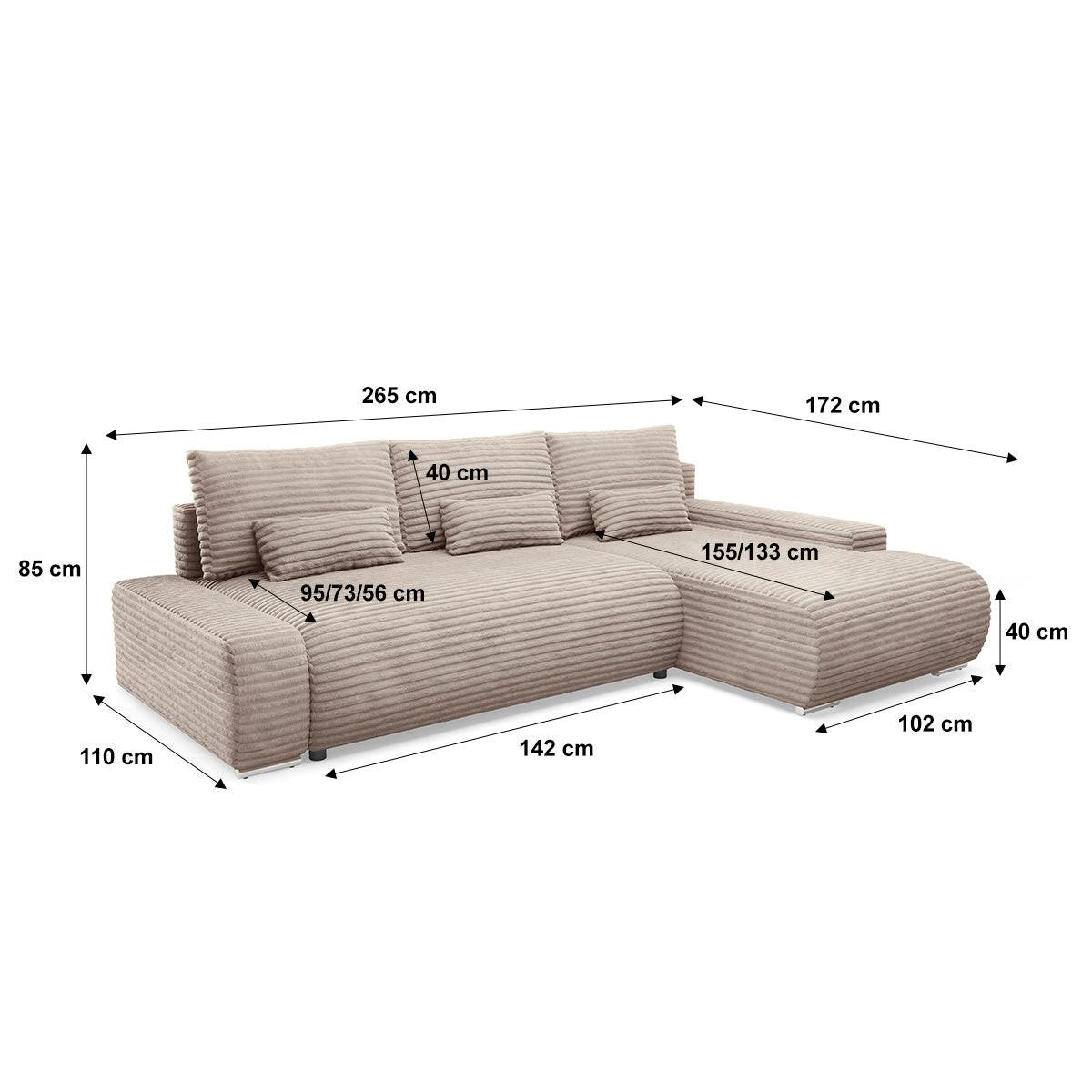 ECKSOFA Ivana 3 Sitzplätze Taupe - Taupe, Holz (265/172cm) - Petits-meubles