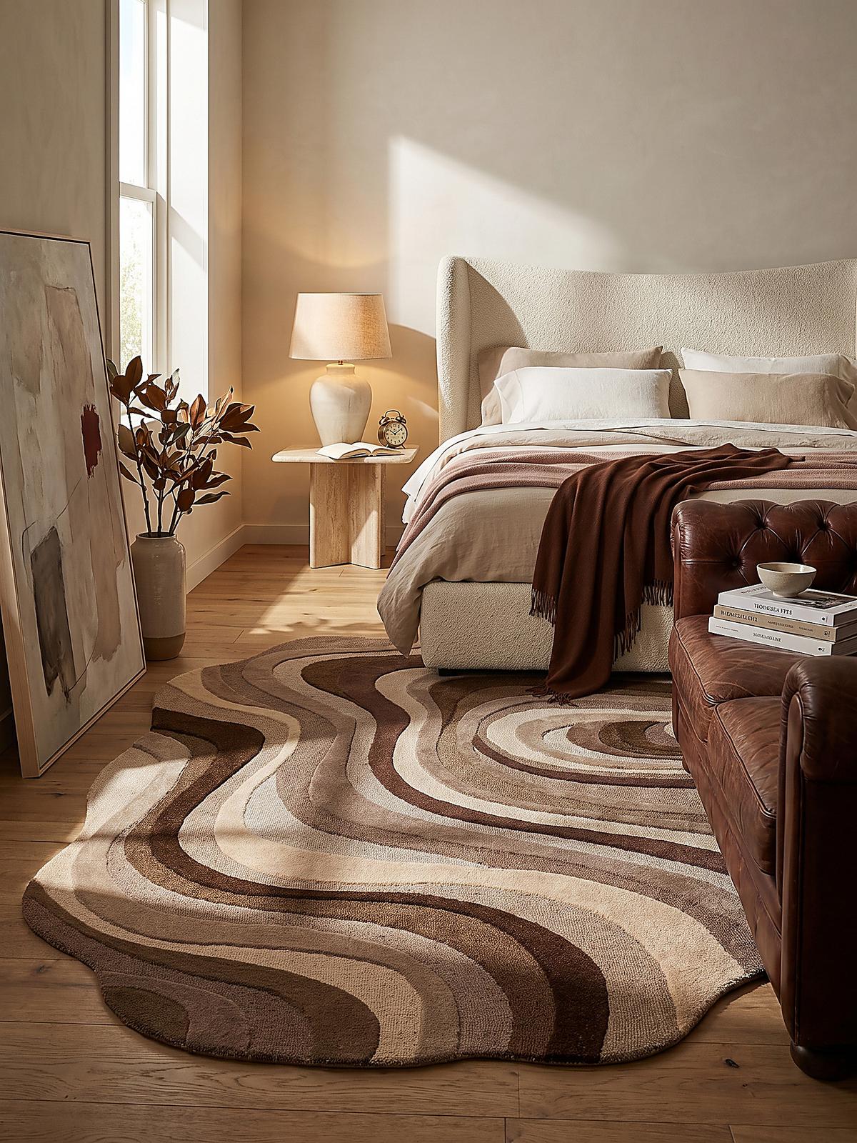 WOLLTEPPICH handgetuftet EFFRA, Wellen-Swirl, Natur, 140 x 200 cm - Beige, Textil (140/200cm) - KADIMA DESIGN