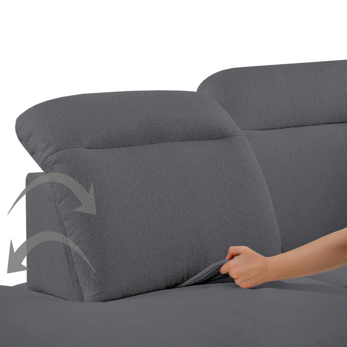 WOHNLANDSCHAFT Sora U mit Schlaffunktion und verstellbarer Sitztiefe, Kopfstützen und Armlehne, 365 cm, Anthrazit, Links - Anthrazit/Schwarz, Textil (365/107/235cm) - Beautysofa