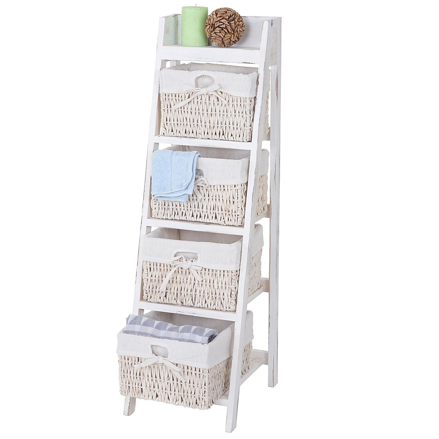 LEITERREGAL FRANCA SHABBY-LOOK 4 KÖRBE Reinweiß - Weiß, Holz (30/101/35cm) - MCW