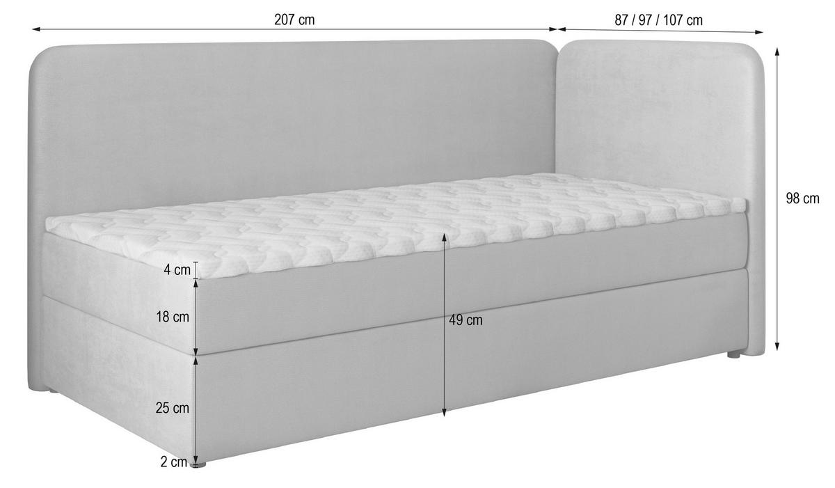 BOXBETT GINA 100x200 cm mit Matratze und Topper, H2+H3 - Blau - Blau, Holz (100/200cm) - MASSENO