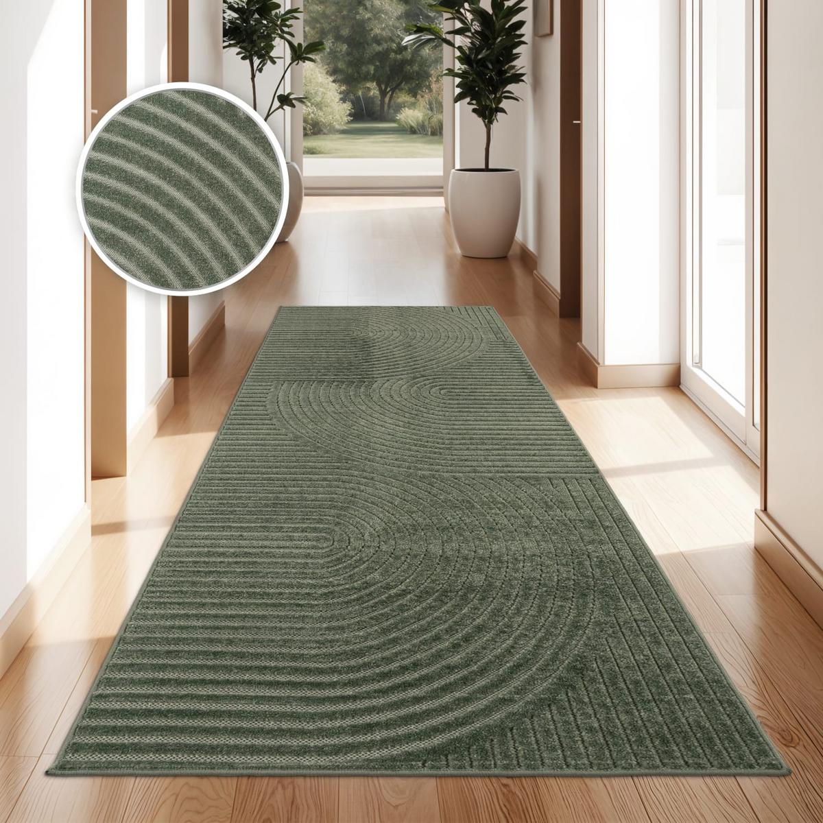 KURZFLORTEPPICH, mit Struktur, aus Polypropylen, Florhöhe 6 mm, Grün, 80 x 250 cm - Grün, Textil (250/80cm) - KADIMA DESIGN