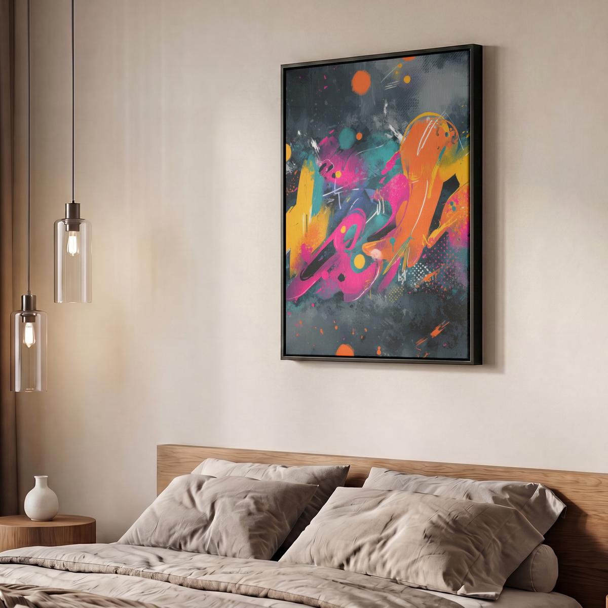LEINWAND Bilder mit Rahmen - Abstrakt - Graffiti - Farbenfroh - Farbspritzer - 50x70 - Multicolor, Textil (50/70cm) - MuchoWow