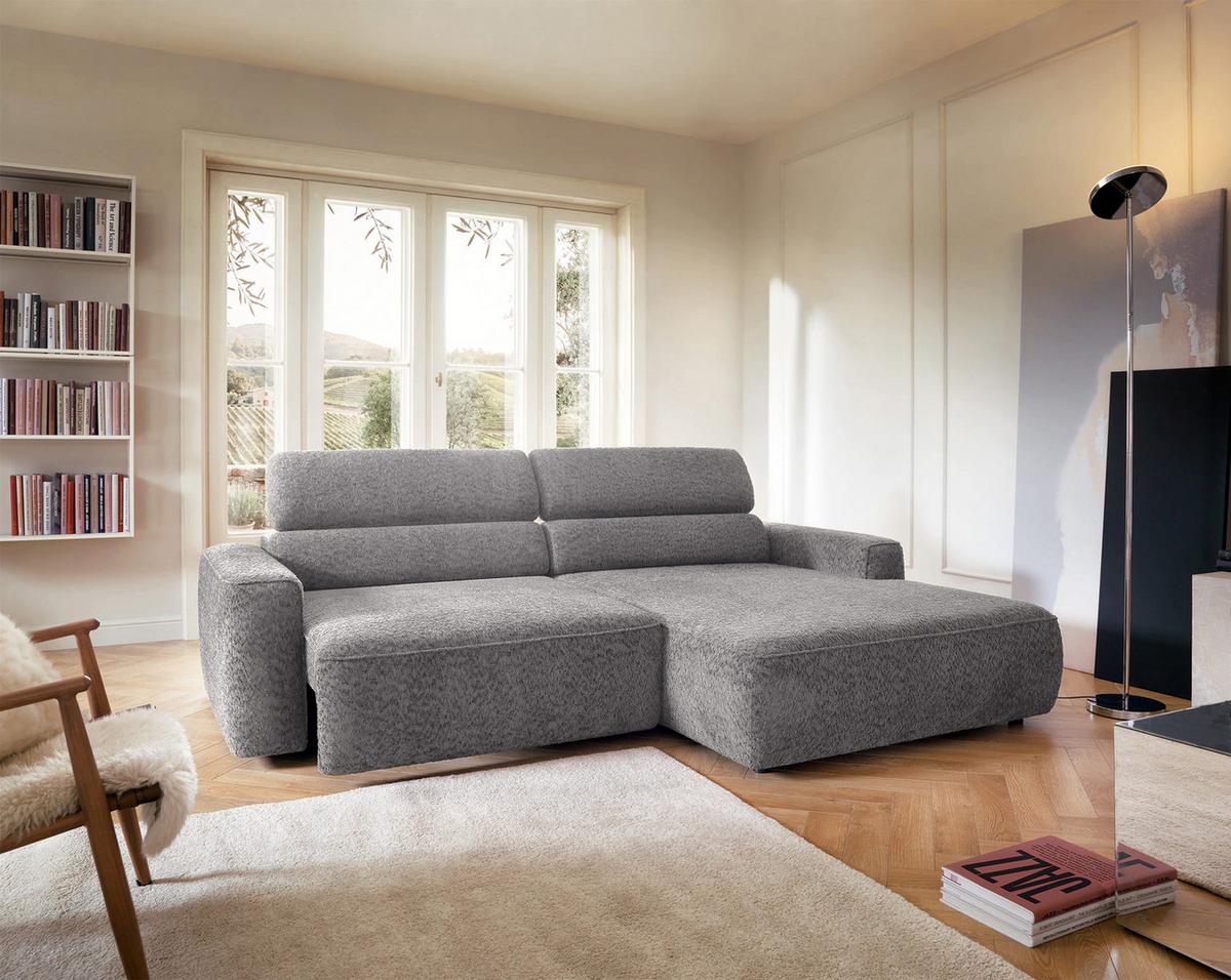 ECKSOFA Fando Hellgrau Chenille - Hellgrau/Schwarz, Kunststoff/Textil (182/252cm) - Selsey