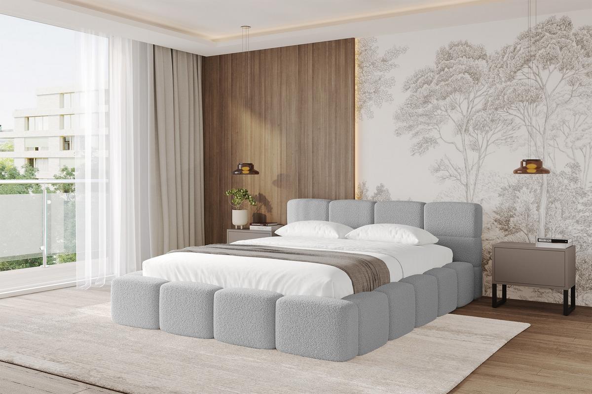 POLSTERBETT mit Bettkasten und Lattenrost, Bett mit Kopfteil, Boxbett ohne Matratze, Doppelbett mit Stauraum - NATA-v1 120x200 Hellgrau - Hellgrau, Holzwerkstoff/Textil (120/200cm) - ALTDECOR