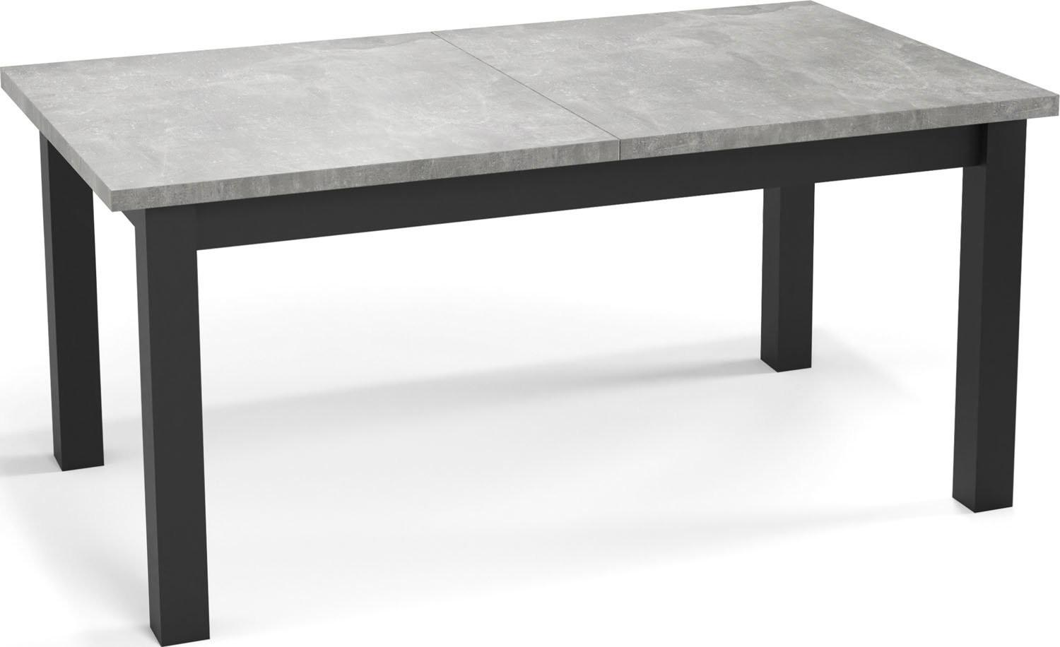 ESSTISCH Davidof rechteckig ausziehbar, Grauer Beton 160-200/80/76 cm - Hellgrau/Schwarz, Holz/Holzwerkstoff (80/200/76cm) - WFL GROUP