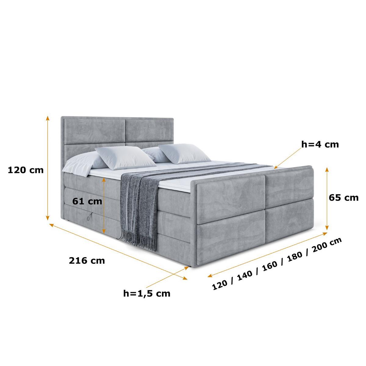 BOXSPRINGBETT AURA-Z KING - 180 x 200 - H3/H4 - Grau - Grau, Holzwerkstoff (180/200cm) - ALTDECOR