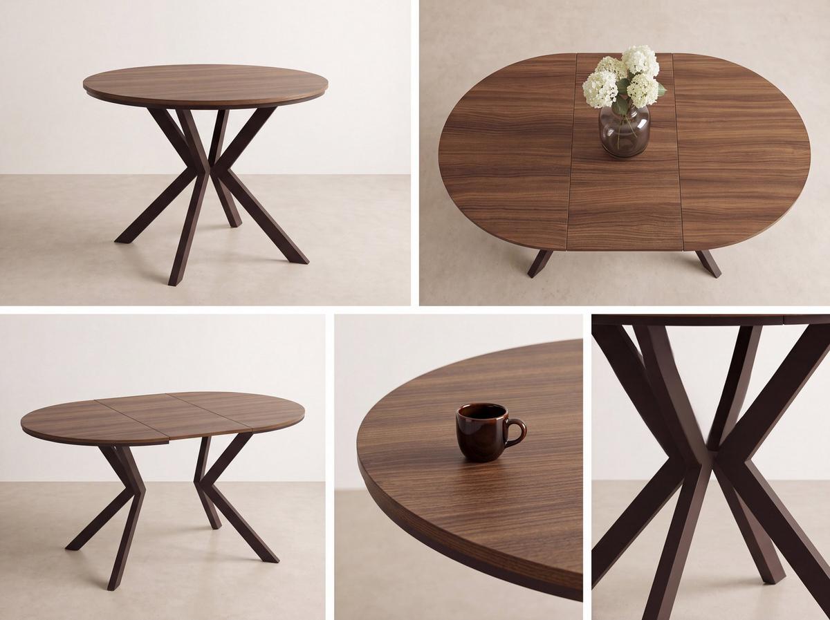 ESSTISCH Valio rund oval ausziehbar verlängerbar mit braunen Metallbeinen, Kaschmir 100-140/100/76 cm - Kaschmir/Beige, Holzwerkstoff/Metall (100/140/76cm) - WFL GROUP