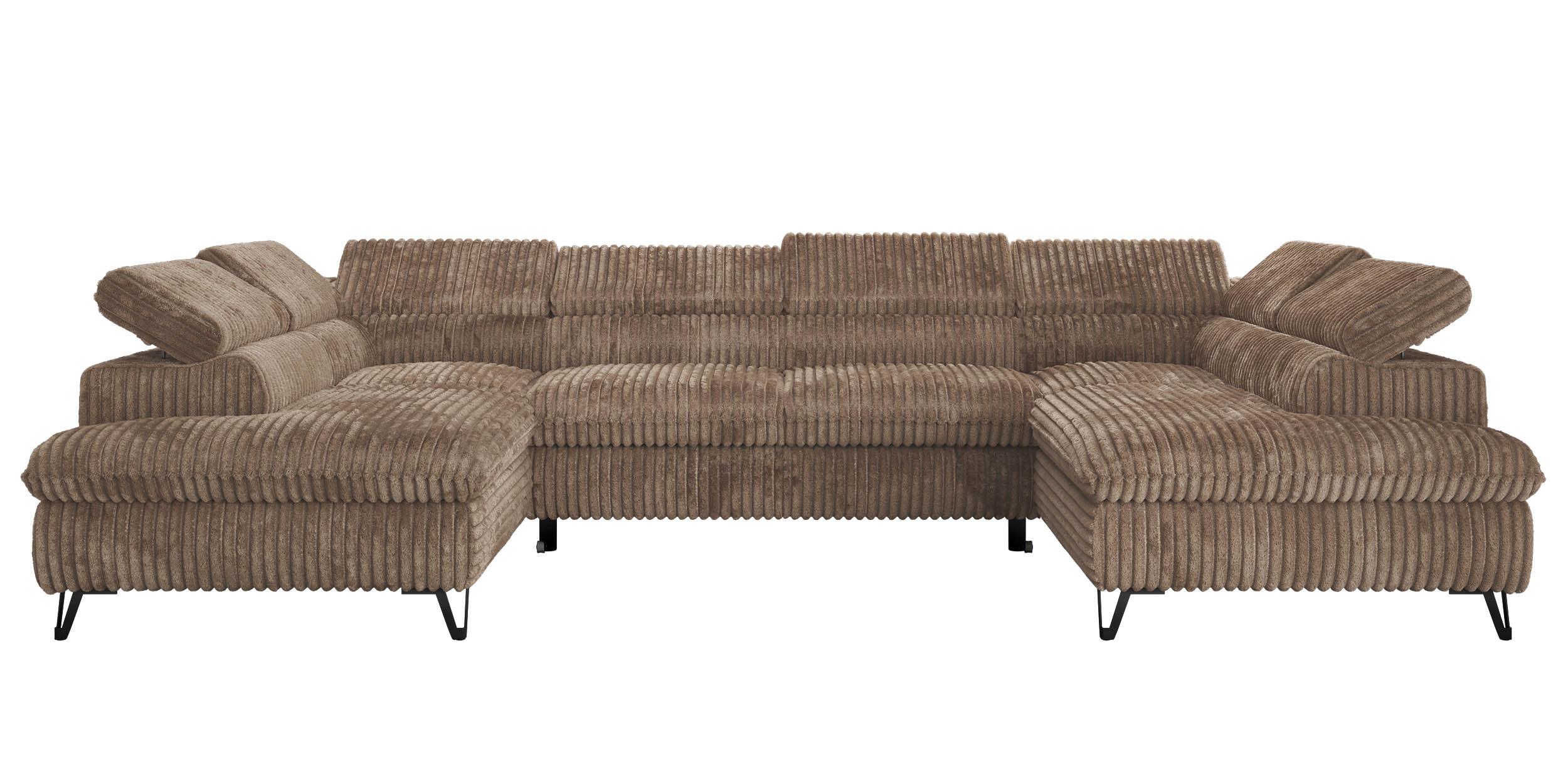 WOHNLANDSCHAFT PABLO U Cord Braun mit Topper Visco - Schwarz/Braun, Textil/Metall (346/76/208cm) - MKS