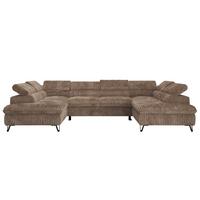 WOHNLANDSCHAFT PABLO U Cord Braun mit Topper Visco - Schwarz/Braun, Textil/Metall (346/76/208cm) - MKS