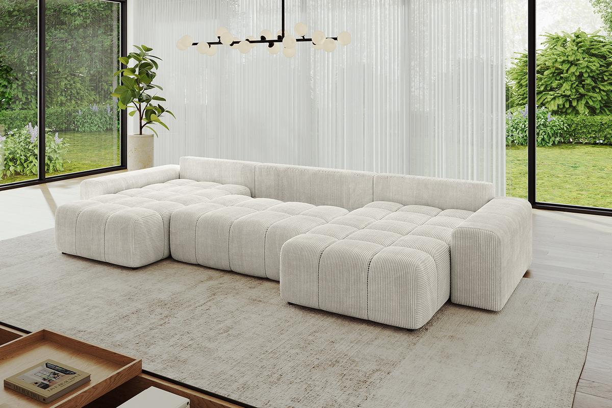 WOHNLANDSCHAFT ENIL-U 401x189x68 Creme Cord - Hellgrau/Creme, Holzwerkstoff/Kunststoff (401/68/189cm) - ALTDECOR