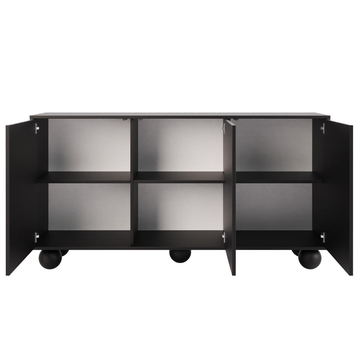 KOMMODE Adel mit 3 Türen und runden Füßen, 154 cm, Griffloss, Schwarz - Schwarz, Holzwerkstoff (154/81/38cm) - Beautysofa