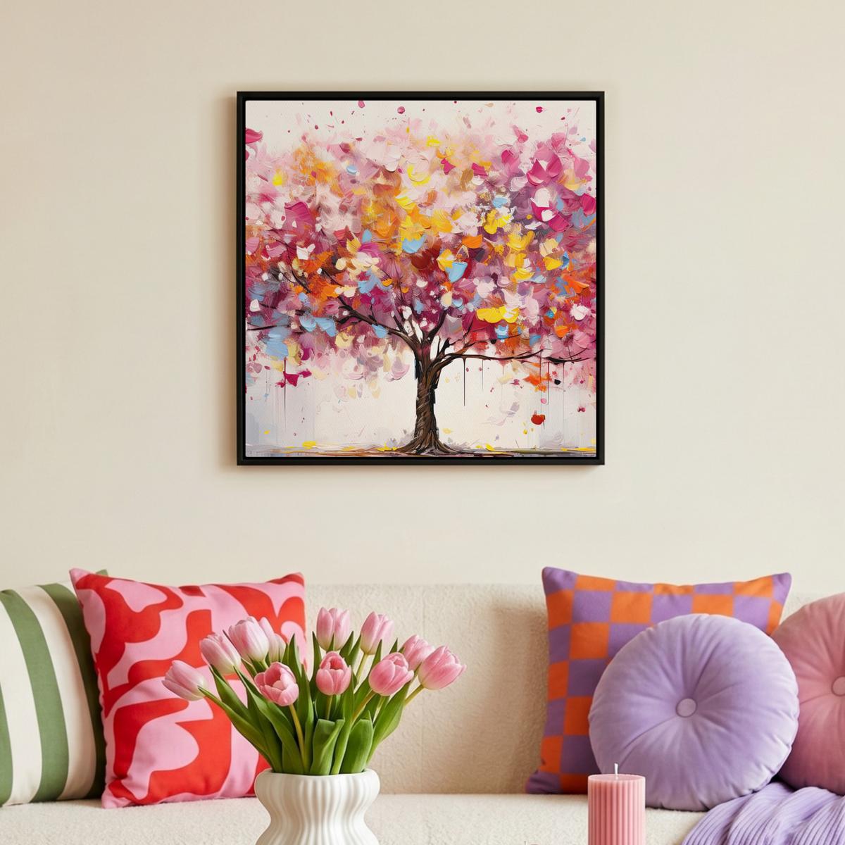 LEINWAND Bilder mit Rahmen - Aquarell - Baum - Kunst - Abstrakt - 50x50 - Multicolor, Textil (50/50cm) - MuchoWow
