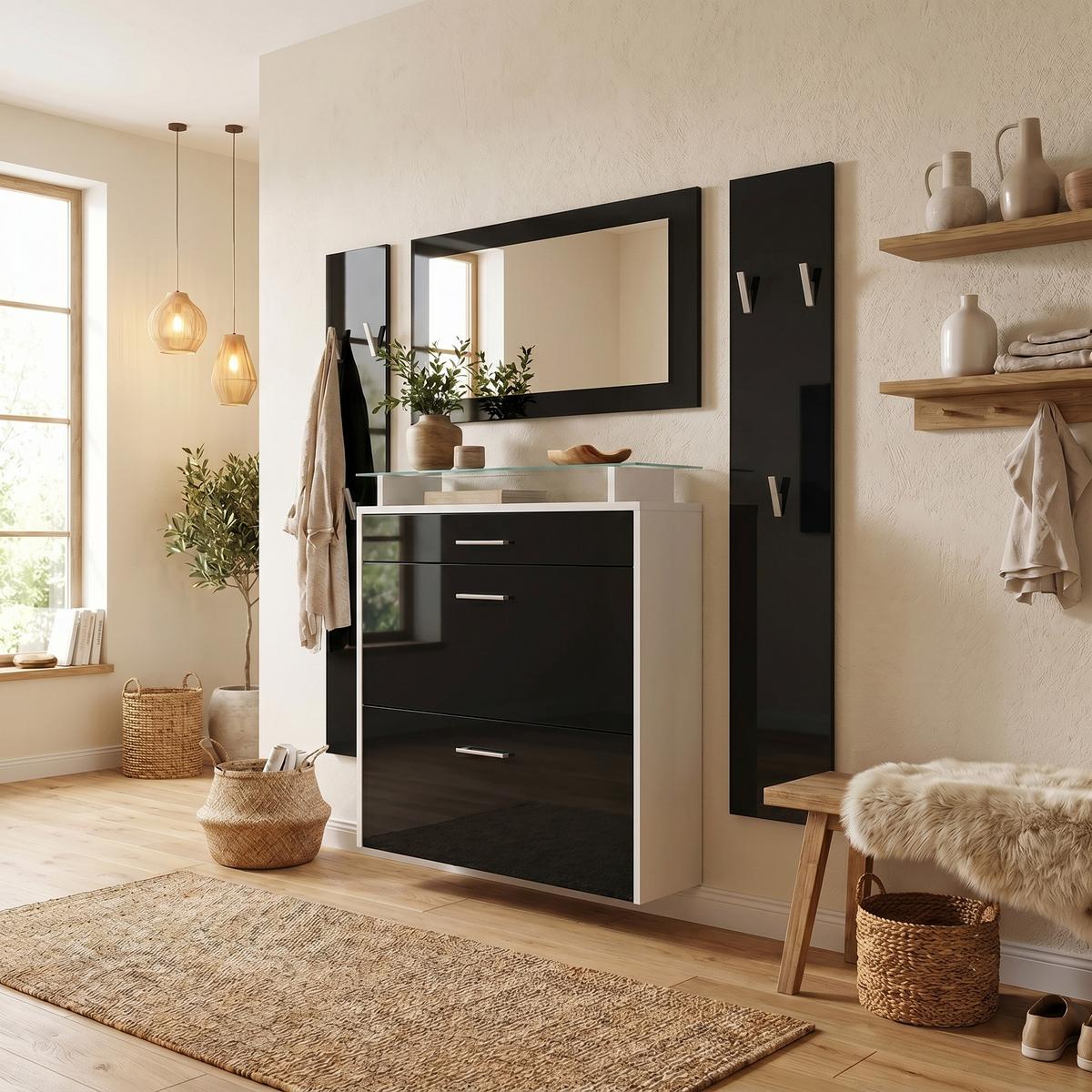 GARDEROBE Malea Front in Schwarz Hochglanz - Schwarz Hochglanz, Holzwerkstoff (180/180/23cm) - Vladon