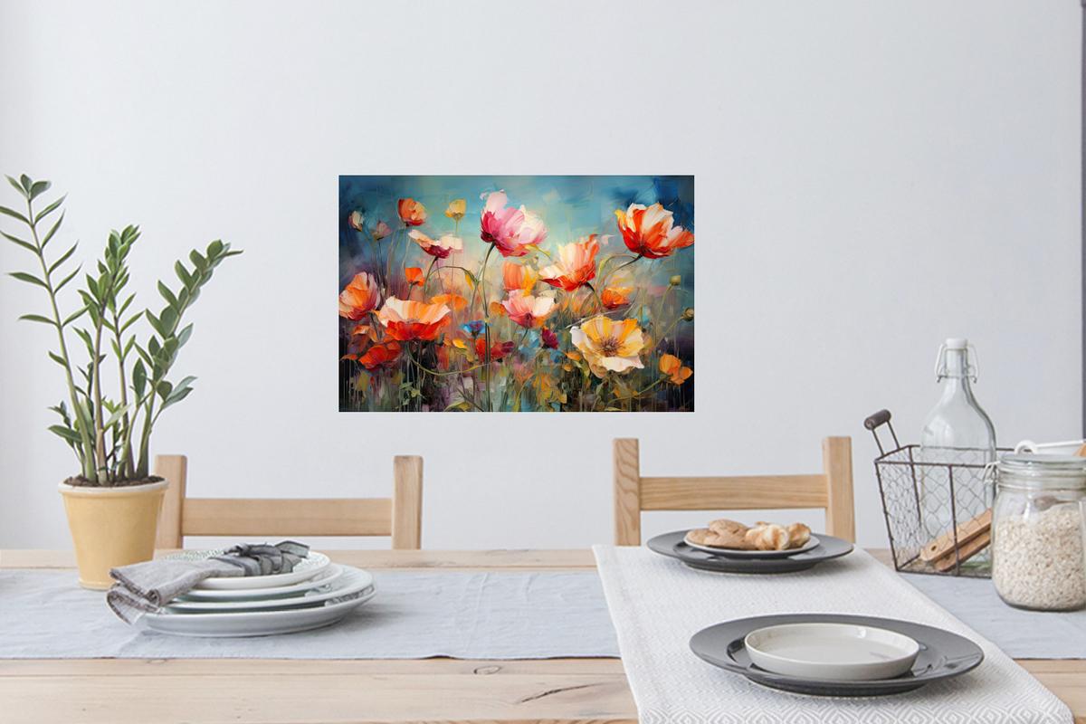 WANDTATTOO Blumen - Aquarell - Kunst - Botanisch - Natur Deko Wohnzimmer 60x40 cm - Orange, Kunststoff (60/40/0.1cm) - MuchoWow