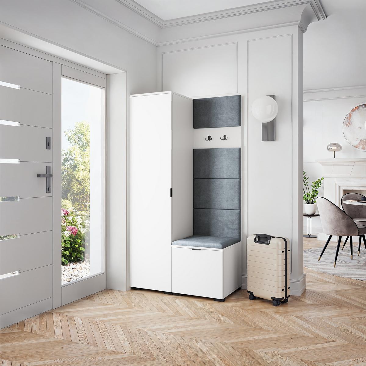 GARDEROBENSCHRANK LORI 95/181/51 cm Modern Garderobe-Set Weiß - Weiß/Grau, Holzwerkstoff (95/181/51cm) - MASSENO