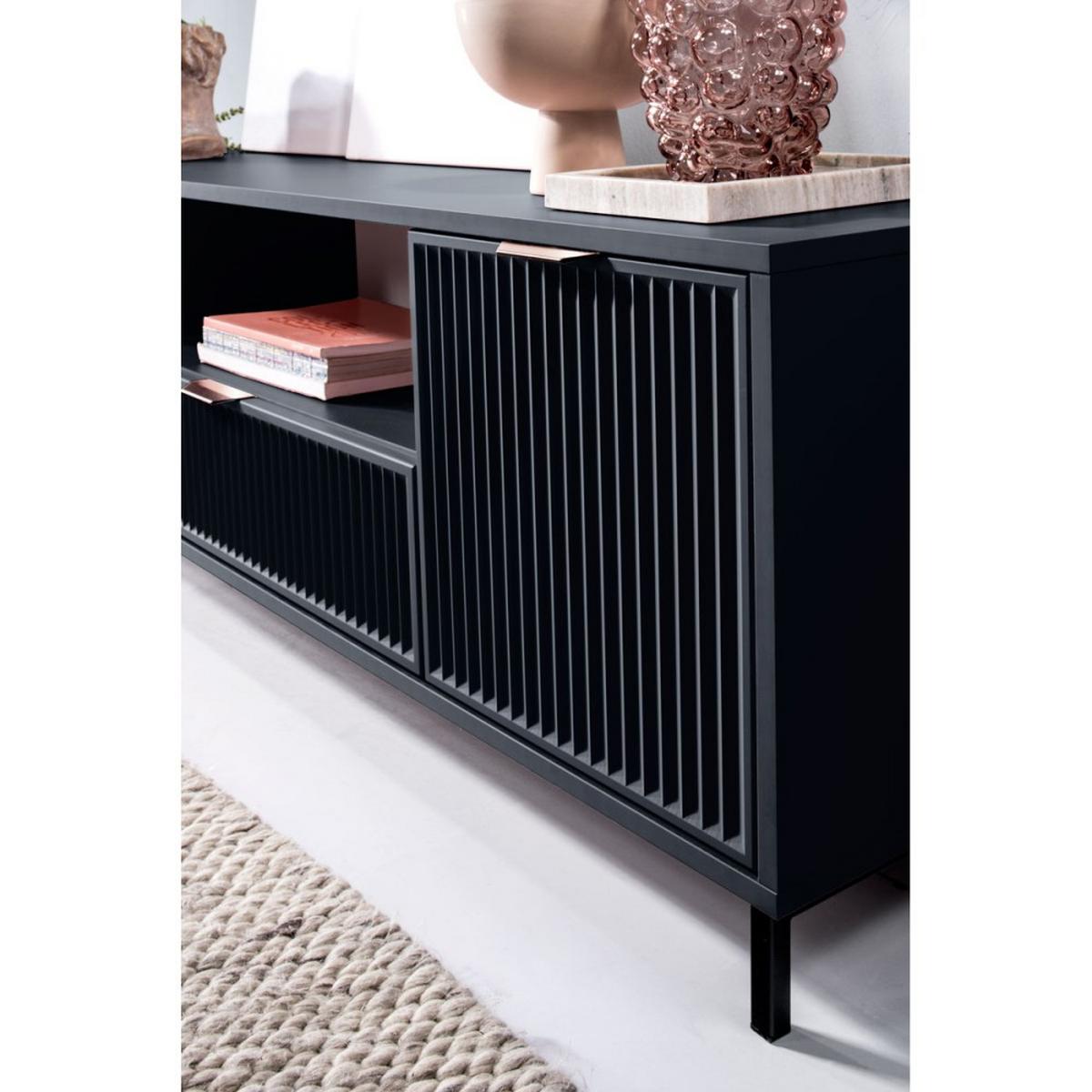 KOMMODE Linna 4D2S dunkelblau 165 cm - Schwarz/Dunkelblau, Holzwerkstoff/Metall (165/86/40cm) - Beautysofa
