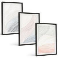 BILDER SET 3er Set - 40x60 cm Schwarzer Rahmen - Abstrakte Wellen, Karton, Pastell - Schwarz, Kunststoff (40/60cm) - TULUP