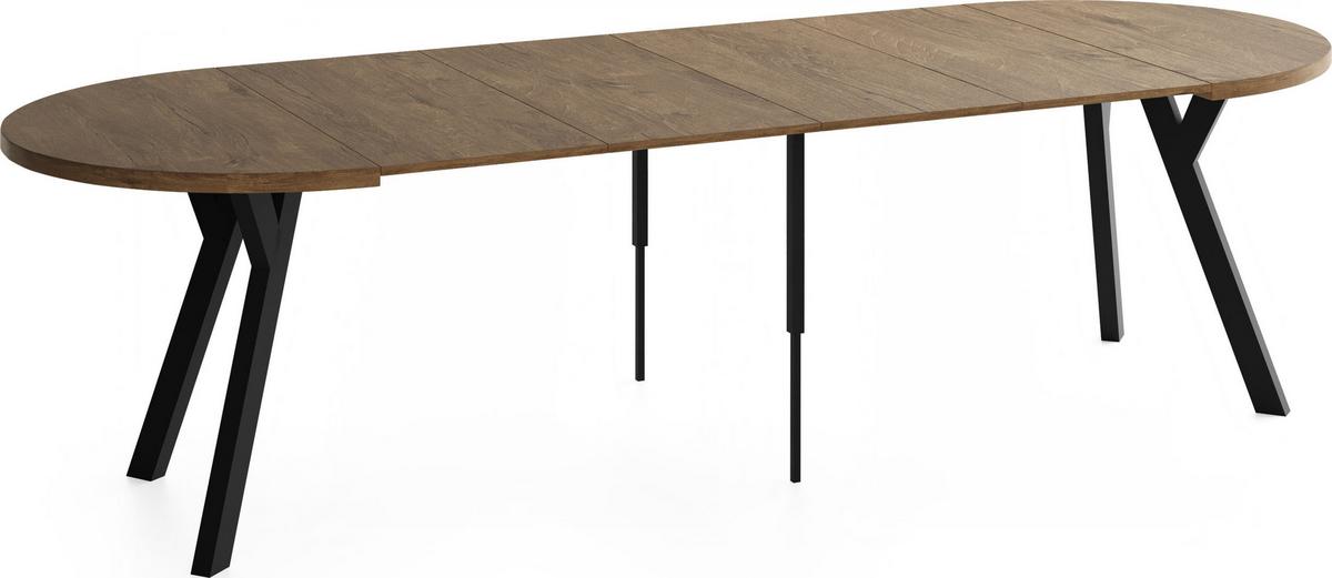 ESSTISCH Vero rund ausziehbar verlängerbar, Eiche Braun Rustikal 100-300/100/77 cm - Alteiche/Schwarz, Holz/Holzwerkstoff (100/300/77cm) - WFL GROUP