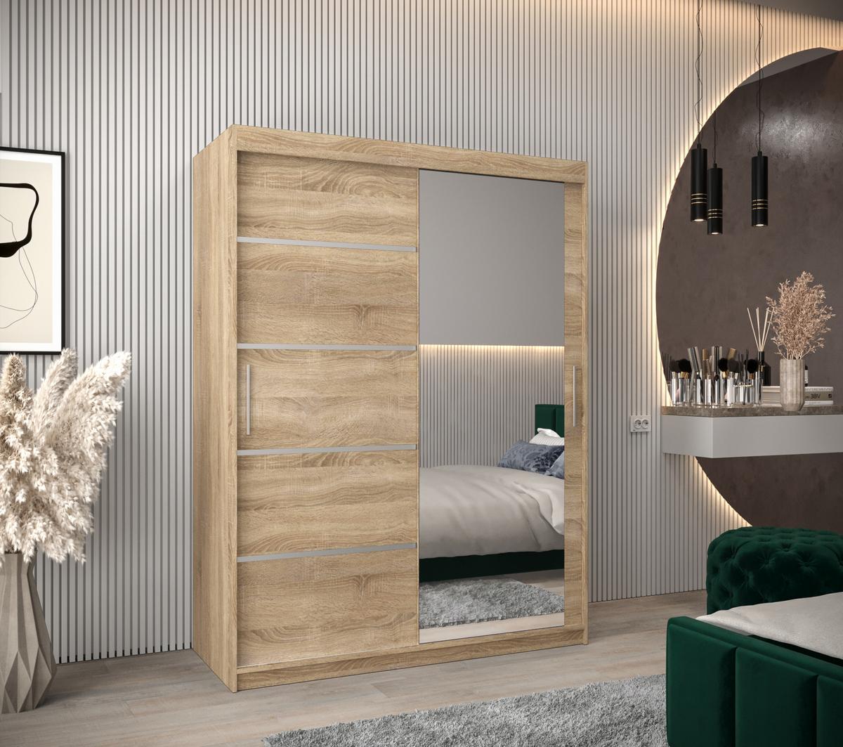SCHWEBETÜRENSCHRANK 200/150/62 2-türig - Silberfarben/Sonoma Eiche, Holz/Kunststoff (150/200/62cm) - MÖBEL KRYSPOL