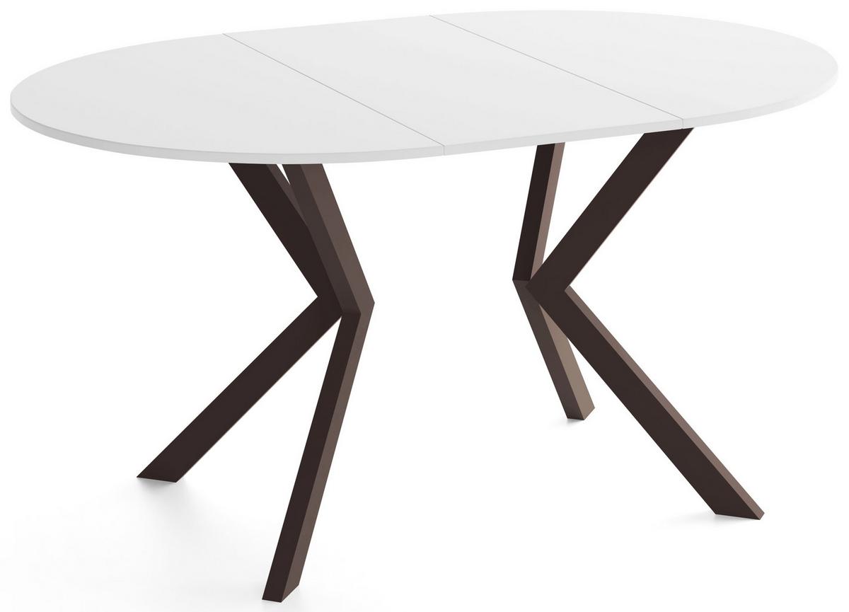 ESSTISCH Valio rund oval ausziehbar verlängerbar mit braunen Metallbeinen, Weiß 90-130/90/76 cm - Weiß/Braun, Holzwerkstoff/Metall (90/130/76cm) - WFL GROUP